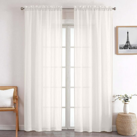 OVZME Ivory Extra Long Sheer Curtains 42x96 Inch - 2 Panels, Crushed Textured Lightweight Soft Drapes with Top Rod Pocket for Airy Privacy, Nursery, Bedroom & Living Room