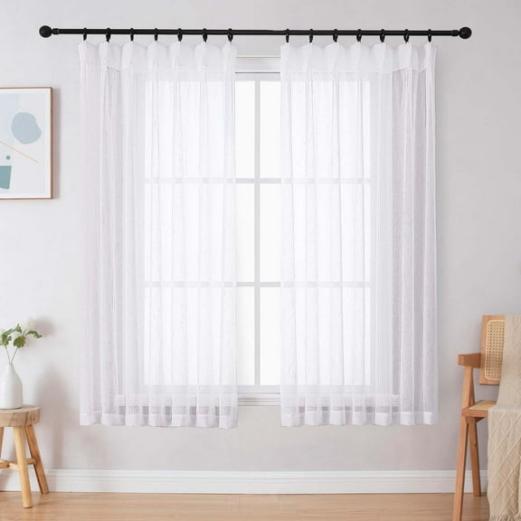 OVZME Pinch Pleated White Crushed Textured Sheer Curtains for Living Room Bedroom, Elegant Sheer Window Drapes,W42 x L63 inch, Set of 2 Panels, White