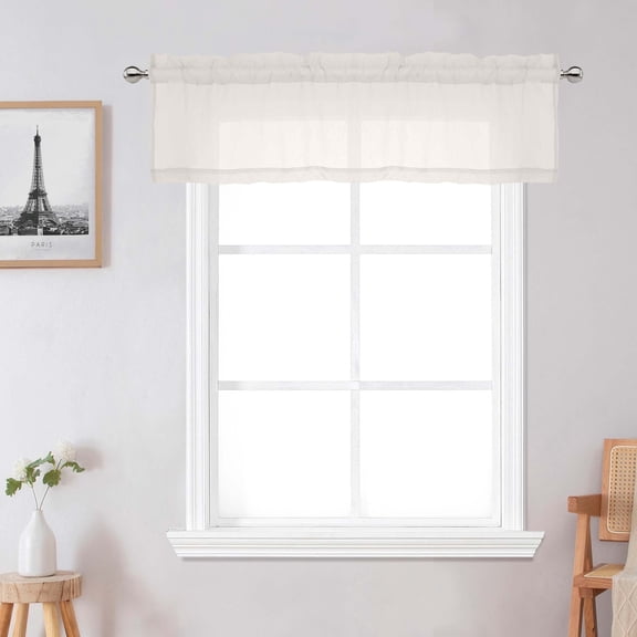 OVZME Ivory Valance Curtains 42x14 Inch - 2 Pack, Top Rod Pocket Crushed Lightweight Soft Window Treatment for Kitchen, Basement, Cafe, Dining Room, 42Wx14L inch