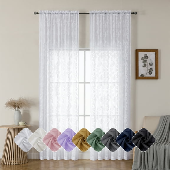 OVZME Darla White Sheer Curtains, 2 Panels 52x108 Inch, Light Filtering Farmhouse Style, Textured Window Panels for Living Room/Bedroom, 52Wx108L, White