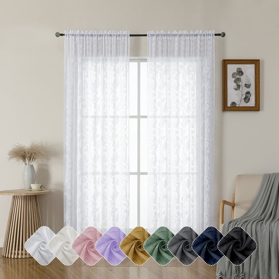 OVZME Darla White Sheer Curtains, 2 Panels 52x84 Inch, Light Filtering Voile Fabric, Textured Solid with Rod Pockets for Living & Dining Rooms,52Wx84L