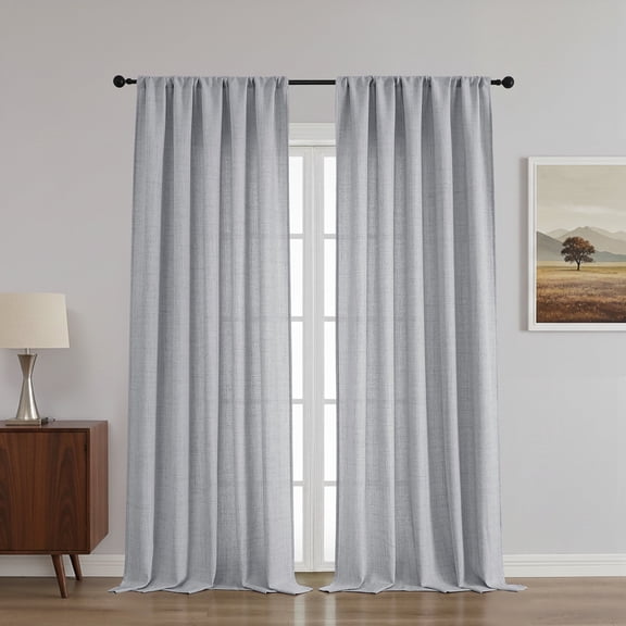 OVZME Judy Grey Curtains 84 Inch Length 2 Panels Set, Light Filtering Textured Farmhouse Window Curtain Drapes, Rod Pocket Style for Bedroom Living Room, Each 52Wx84L Inches, Grey