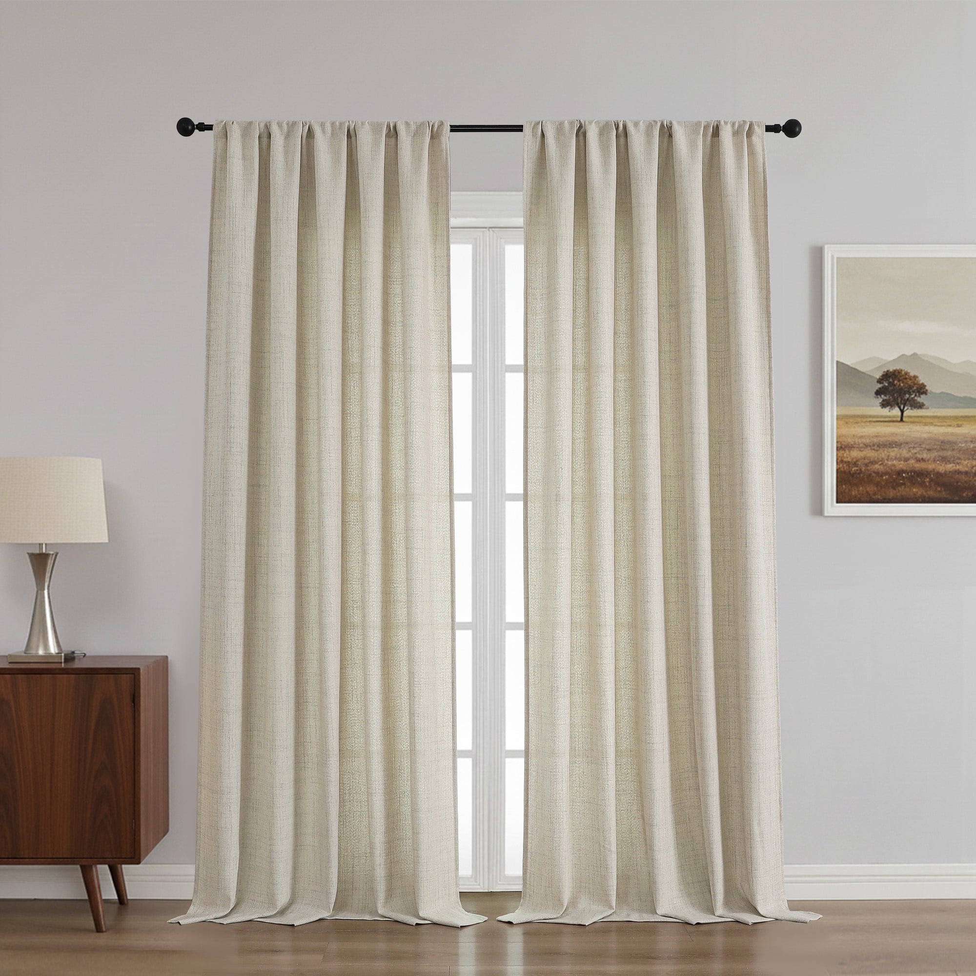 OVZME Judy Linen Curtains 90 Inch Length 2 Panels Set, Light Filtering Textured Farmhouse Window Curtain Drapes, Rod Pocket Style for Bedroom Living Room, Each 52Wx90L Inches, Linen