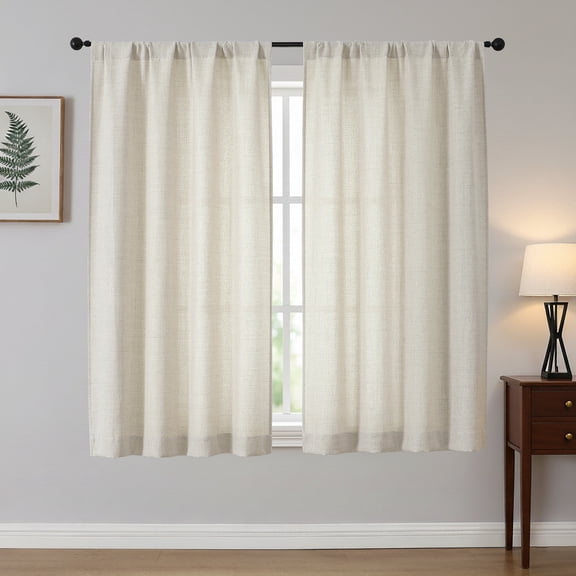 OVZME Judy Natural Curtains 54 Inches Long 2 Panels, Farmhouse Rod Pocket Small Curtains, Light Filtering Faux Linen Textured Drapes for Bedroom, Each 42Wx54L, Natural