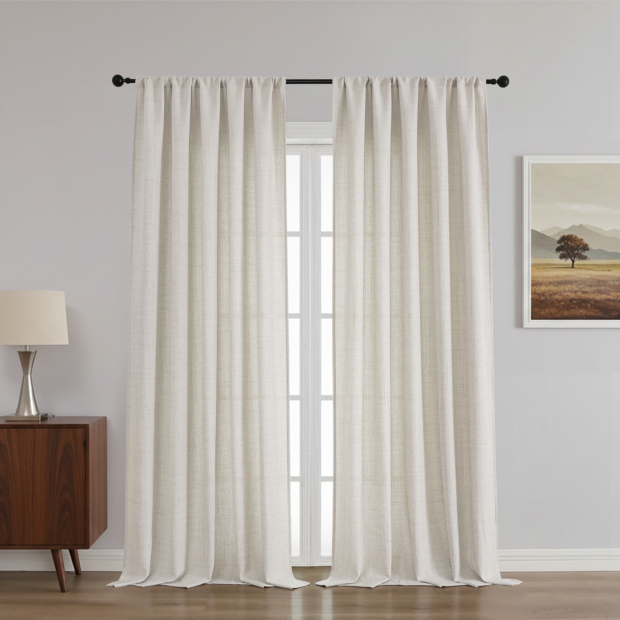 OVZME Judy Natural Curtains 90 Inch Length 2 Panels Set, Light Filtering Textured Farmhouse Window Curtain Drapes, Rod Pocket Style for Bedroom Living Room, Each 52Wx90L Inches, Natural