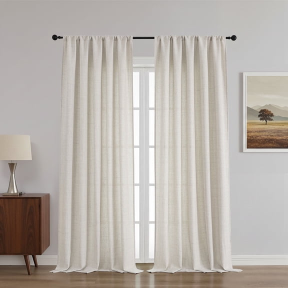 OVZME Judy Natural Curtains 90 Inch Length 2 Panels Set, Light Filtering Textured Farmhouse Window Curtain Drapes, Rod Pocket Style for Bedroom Living Room, Each 52Wx90L Inches, Natural
