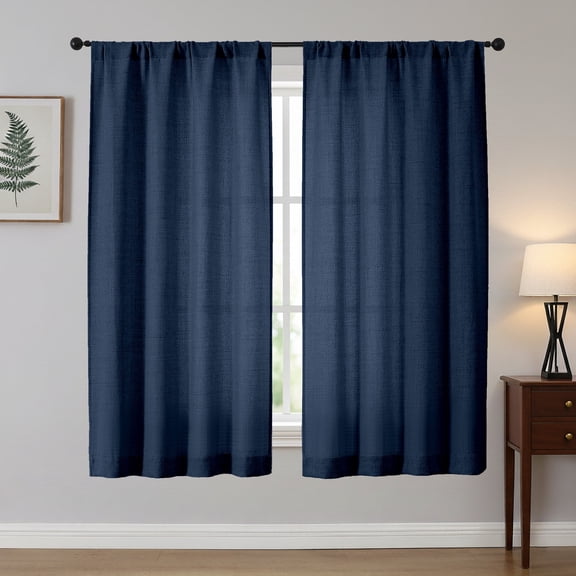 OVZME Judy Navy Blue Curtains 63 Inches Long 2 Panels, Light Filtering Faux Linen Textured Window Curtains for Living Room, Soft Airy Farmhouse Bedroom Curtain, Each 42Wx63L, Navy Blue