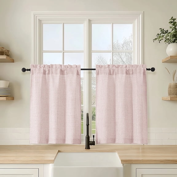 OVZME Judy Bllush Cafe Curtains 30 Inch Length, Light Filtering Faux Linen Textured Small Curtain Over Sink, Half Window Curtains for Cabinet Bathroom Basement RV Camper, 30Wx30L Inch, 2PCS
