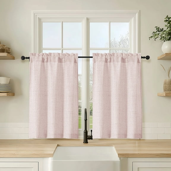 OVZME Judy 2 Panels Blush Cafe Curtains 36 Inch Length, Thick Textured Small Kitchen Curtains Over Sink, Short Tiers for Bathroom Basement Cabinet RV Camper, 30x36 Inch, 2PCS
