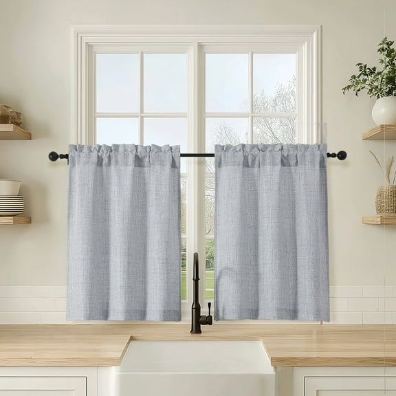 OVZME Judy Grey Cafe Curtains 30 Inch Length, Light Filtering Faux Linen Textured Small Curtain Over Sink, Half Window Curtains for Cabinet Bathroom Basement RV Camper, 30Wx30L Inch, 2PCS