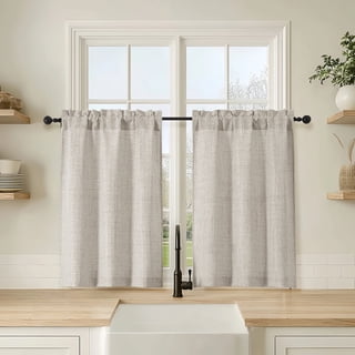 OVZME Judy 2 Panels Linen Cafe Curtains 36 Inch Length, Thick Textured Small Kitchen Curtains Over Sink, Short Tiers for Bathroom Basement Cabinet RV Camper, 30x36 Inch, 2PCS