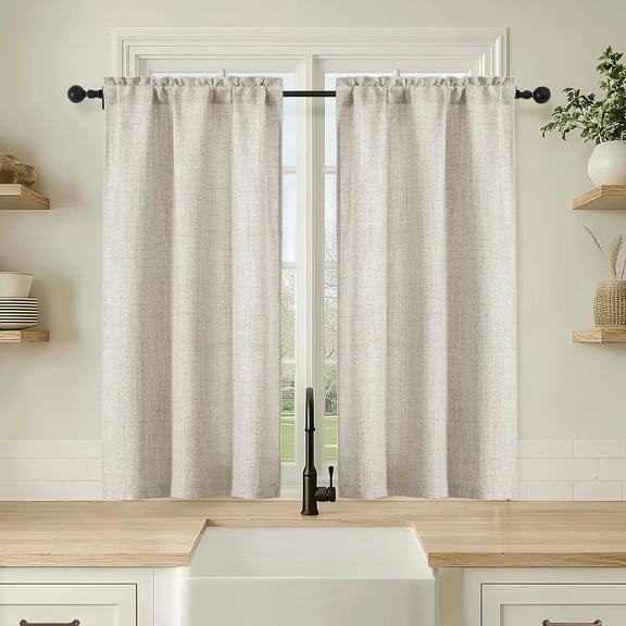 OVZME Judy Linen 2PCS Kitchen Tier Curtains 45 Inch Length, Light Filtering Kitchen Door Curtains, Half Small Window Treatment for Bedroom Living Room, 30Wx45L Inch