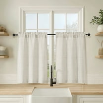 OVZME Judy 2 Panels Natural Cafe Curtains 36 Inch Length, Thick Textured Small Kitchen Curtains Over Sink, Short Tiers for Bathroom Basement Cabinet RV Camper, 30x36 Inch, 2PCS