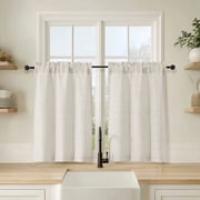 OVZME Judy 2 Panels Natural Cafe Curtains 36 Inch Length, Thick Textured Small Kitchen Curtains Over Sink, Short Tiers for Bathroom Basement Cabinet RV Camper, 30x36 Inch, 2PCS