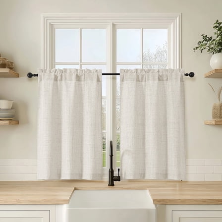 OVZME Judy 2 Panels Natural Cafe Curtains 36 Inch Length, Thick Textured Small Kitchen Curtains Over Sink, Short Tiers for Bathroom Basement Cabinet RV Camper, 30x36 Inch, 2PCS