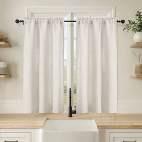 OVZME Judy Natural 2PCS Kitchen Tier Curtains 45 Inch Length, Light Filtering Kitchen Door Curtains, Half Small Window Treatment for Bedroom Living Room, 30Wx45L Inch