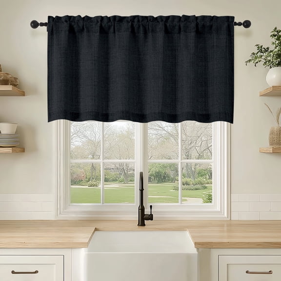 OVZME Judy Black Valance for Windows, Light Filtering Thick Textured with Dual Rod Pocket for Kitchen Bathroom & Basement, 1 Panel 60 x 24 Inches
