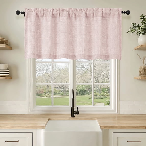 OVZME Judy Blush Kitchen Valance Curtain, Light Filtering Thick Textured Short Curtain with Dual Rod Pocket for Bathroom & Basement Windows, 1 Panel 60 x 22 Inches