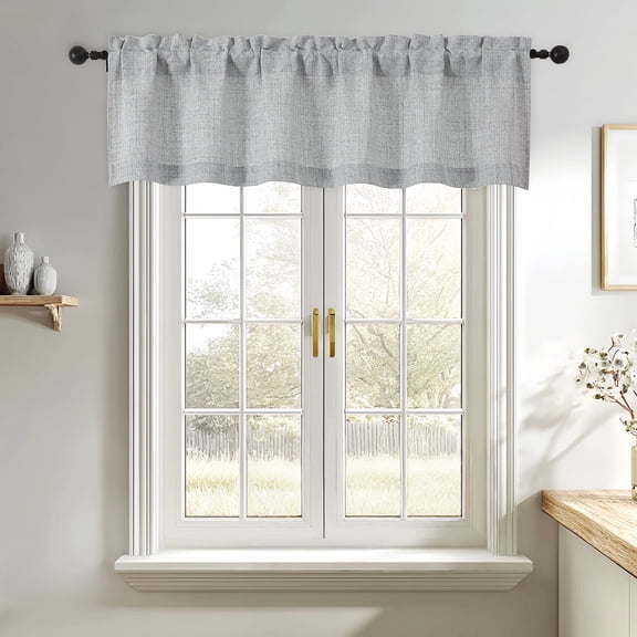 OVZME Judy Grey Kitchen Valance, Light Filtering Textured Faux Linen Short Curtain with Rod Pocket for Bathroom & Basement,1 Panel,60Wx14L inches