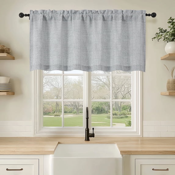 OVZME Judy Grey Kitchen Valance Curtain, Light Filtering Thick Textured Short Curtain with Dual Rod Pocket for Bathroom & Basement Windows, 1 Panel 60 x 22 Inches
