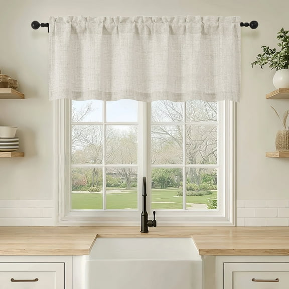 OVZME Judy Natural Valance for Farmhouse Kitchen, Thick Textured Light Filtering Short Curtain with Dual Rod Pocket for Bathroom Basement,1 Panel 60 x 18 Inches