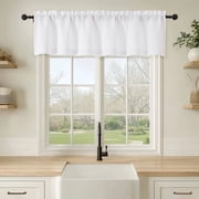 OVZME Judy White Kitchen Valance, Light Filtering Textured Faux Linen Short Curtain with Rod Pocket for Bathroom & Basement,1 Panel,60Wx14L inches