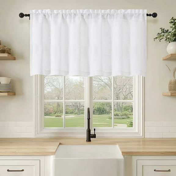 OVZME Judy White Valance for Windows, Light Filtering Thick Textured with Dual Rod Pocket for Kitchen Bathroom & Basement, 1 Panel 60 x 24 Inches