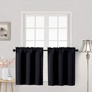 OVZME Black 24 Inch Length Short Blackout Tier Curtains, Rod Pocket Half Window Panels for Kitchen Bathroom Basement Cabinet Camper RV, 2 PCS, Each 30" Wx24" L,