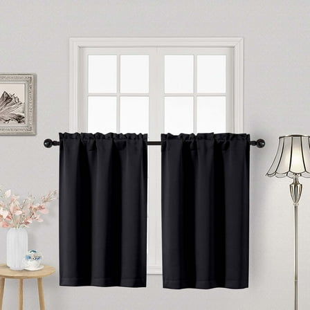 OVZME Black 36 Inch Length Small Blackout & Thermal Insulated Cafe Curtains, 2 Panel Set for Versatile Use in Kitchen, Basement, Cabinet, Camper, RV Bunk,2 PCS, Each 30" Wx36" L, Black