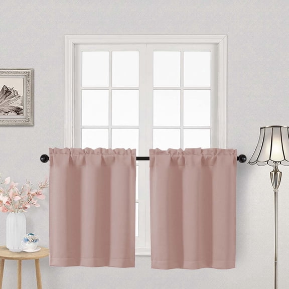 OVZME Blush Pink 24 Inch Length Short Tier Curtains, Rod Pocket Half Window Panels for Kitchen Bathroom Basement Cabinet Camper RV, 2 PCS, Each 30" Wx24" L, Blush