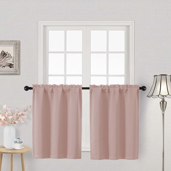 OVZME Blush 30 Inch Length Blackout Half Window Curtains, Short Tiers with Rod Pocket for Kitchen, Bathroom, Living Room, Bedroom, RV, Camper, Basement & Cabinet, 2 PCS, Each 30" Wx30" L, Blush