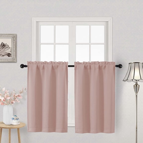 OVZME Blush 36 Inch Length Small Blackout & Thermal Insulated Cafe Curtains, 2 Panel Set for Versatile Use in Kitchen, Basement, Cabinet, Camper, RV Bunk,2 PCS, Each 30" Wx36" L, Blush