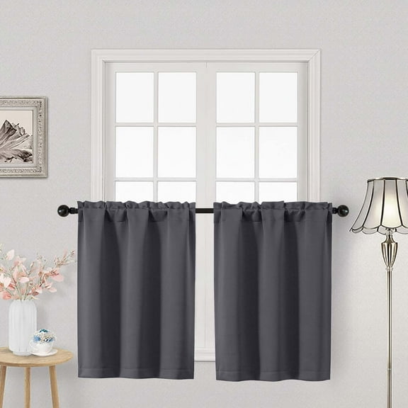 OVZME Charcoal 36 Inch Length Small Blackout & Thermal Insulated Cafe Curtains, 2 Panel Set for Versatile Use in Kitchen, Basement, Cabinet, Camper, RV Bunk,2 PCS, Each 30" Wx36" L, Charcoal