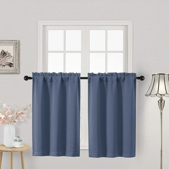 OVZME Denim 36 Inch Length Small Blackout & Thermal Insulated Cafe Curtains, 2 Panel Set for Versatile Use in Kitchen, Basement, Cabinet, Camper, RV Bunk,2 PCS, Each 30" Wx36" L, Denim