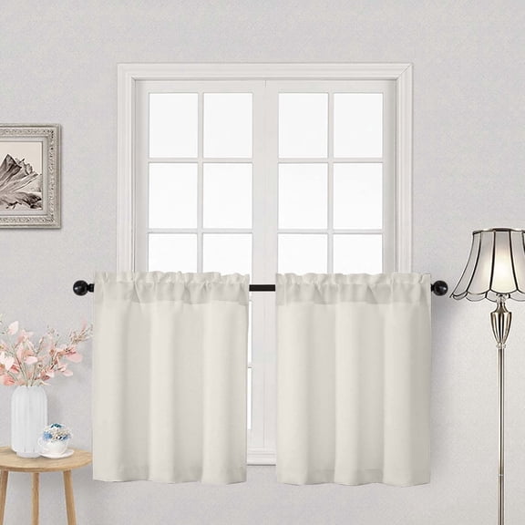 OVZME Pearl 24 Inch Length Kitchen Tier Curtains, Rod Pocket Half Panels for Small Kitchen Window Bathroom Basement Cabinet Camper RV, 2 PCS, Each 30" Wx24" L, Pearl