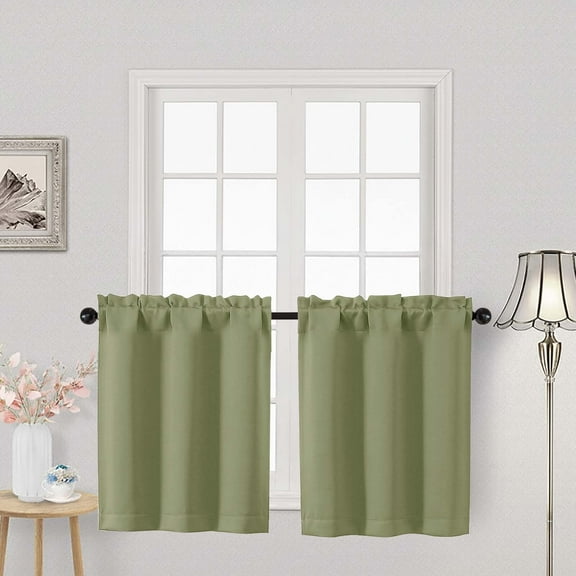 OVZME Sage 24 Inch Length Short Kitchen Tier Curtains, Rod Pocket Half Window Panels for Kitchen Bathroom Basement Cabinet Camper RV, 2 PCS, Each 30" Wx24" L, Sage