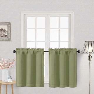 OVZME Sage 24 Inch Length Short Kitchen Tier Curtains, Rod Pocket Half Window Panels for Kitchen Bathroom Basement Cabinet Camper RV, 2 PCS, Each 30" Wx24" L, Sage