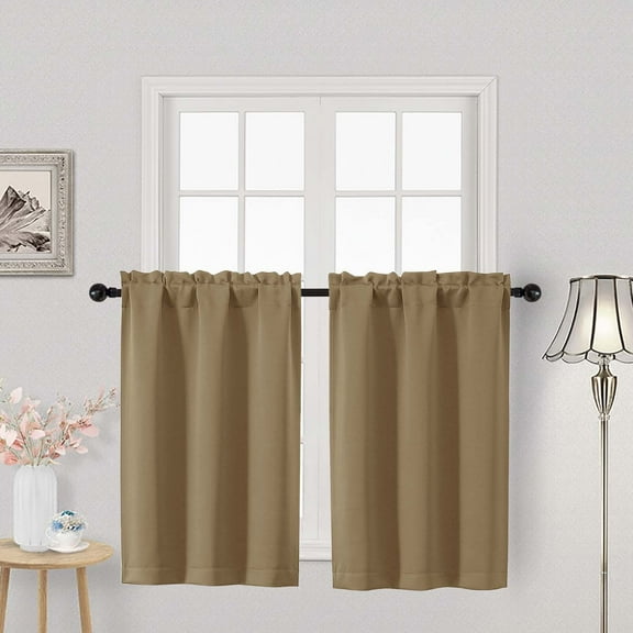 OVZME Taupe 36 Inch Length Small Blackout & Thermal Insulated Cafe Curtains, 2 Panel Set for Versatile Use in Kitchen, Basement, Cabinet, Camper, RV Bunk,2 PCS, Each 30" Wx36" L, Taupe