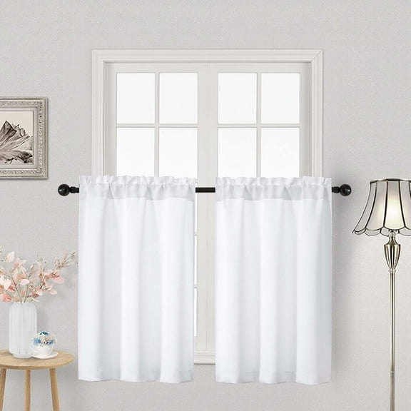 OVZME White 36 Inch Length Small Blackout & Thermal Insulated Cafe Curtains, 2 Panel Set for Versatile Use in Kitchen, Basement, Cabinet, Camper, RV Bunk,2 PCS, Each 30" Wx36" L, White