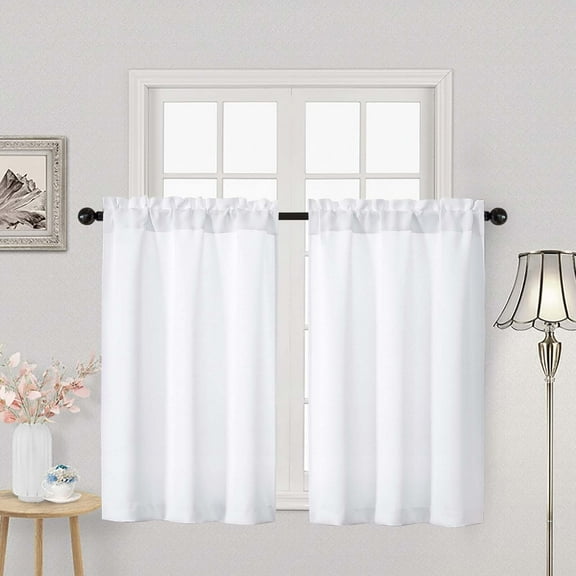 OVZME White Short Blackout Curtains 45 Inch Length, Rod Pocket Half Window Curtains for Kitchen, Basement, Cabinet, Camper & RV Bunk, 2 PCS, Each 30" W x 45" L, 2 PCS, Each 30" Wx45" L, White