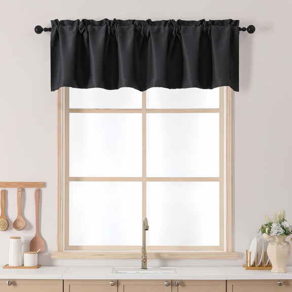 OVZME Black Blackout Valance for Window 14 Inches long, Small Window Kitchen Valance Curtain, Rod Pocket Cafe Valance for Living Room Bedroom Bathroom Laundry Basement, 60"W x 14"L, 1 Piece