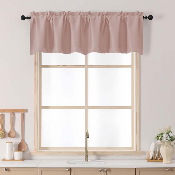 OVZME Blush Valance for Window 14 Inches long, Small Window Kitchen Valance Curtain, Rod Pocket Cafe Valance for Living Room Bedroom Bathroom Laundry Basement, 60"W x 14"L, 1 Piece