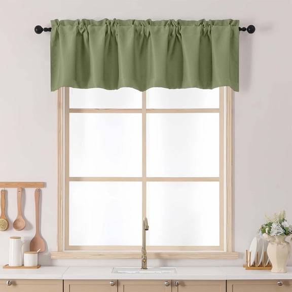 OVZME Sage Valance for Window 14 Inches long, Small Window Kitchen Valance Curtain, Rod Pocket Cafe Valance for Living Room Bedroom Bathroom Laundry Basement, 60"W x 14"L, 1 Piece