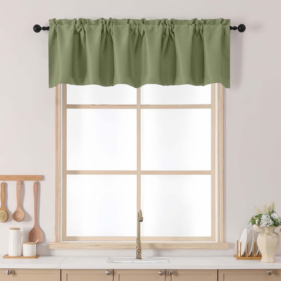 OVZME Sage Valance for Window 14 Inches long, Small Window Kitchen Valance Curtain, Rod Pocket Cafe Valance for Living Room Bedroom Bathroom Laundry Basement, 60"W x 14"L, 1 Piece