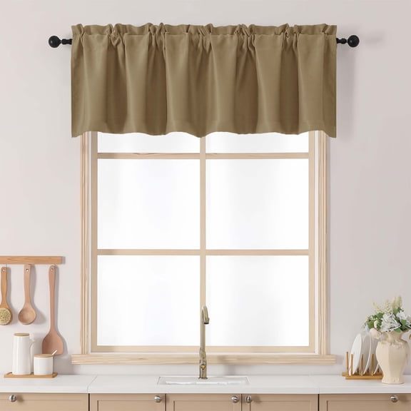 OVZME Taupe Valance for Window 18 Inches length, Small Kitchen Valance Curtain, Rod Pocket Cafe Valance for Living Room Bedroom Bathroom Laundry Basement, 60"W x 18"L, 1 Piece