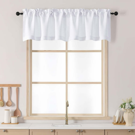 OVZME White Valance for Window 14 Inches long, Small Window Kitchen Valance Curtain, Rod Pocket Cafe Valance for Living Room Bedroom Bathroom Laundry Basement, 60"W x 14"L, 1 Piece