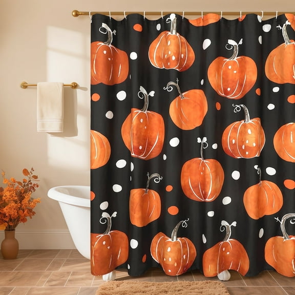 OVZME Fall Harvest Thanksgiving Pumpkin Shower Curtain, Waterproof Soft Polyester Fabric Bathroom Decor, Seasonal Farmhouse Bathtub Curtain for Autumn, 72x72 Inches
