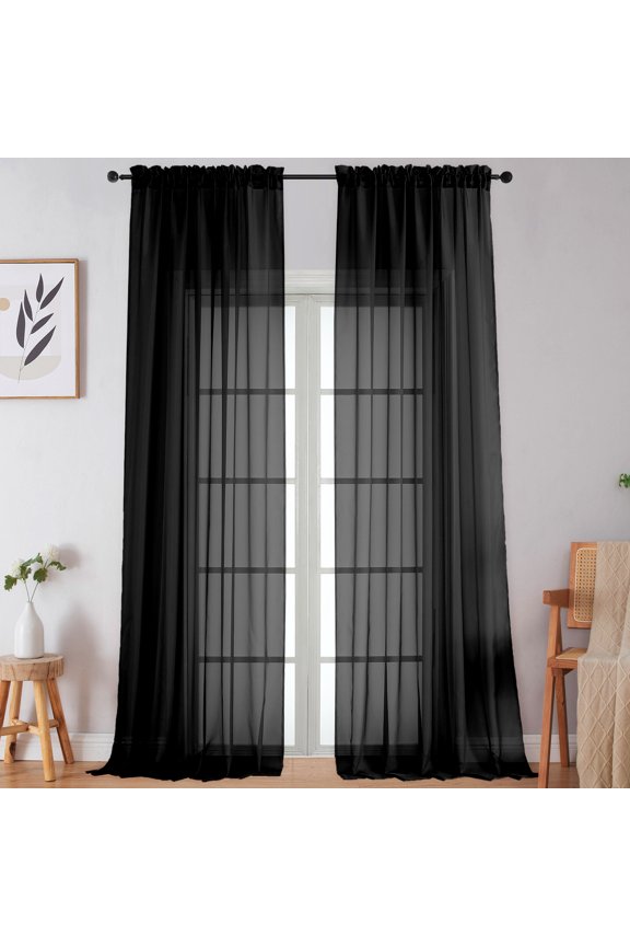 Black Sheer Curtains 108" Extra Long 2 Panels Set for Living Room & Bedroom, Premium Lightweight Voile Sheer Drapes with Rod Pocket - Each Panel 59" Wide x 108" Length, Black