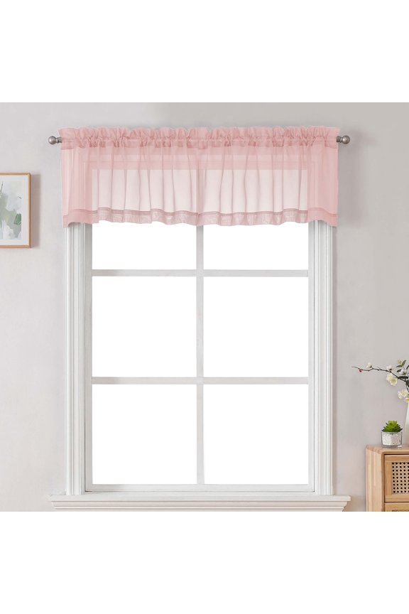 42x14 Blush Sheer Curtains for Small Windows 2 Pack, 14" Short Cafe Valance for Kitchen Bathroom, Soft Voile Rod Pocket Topper Curtains, Each 42Wx14L