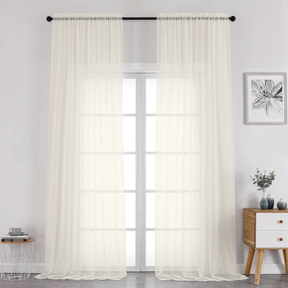 OVZME Ivory 108 Inch Long Sheer Curtains - 2 Panel Set, Lightweight Voile Fabric with Rod Pocket, Larger Size for Living Room & Bedroom, 59" W x 108" L, Ivory